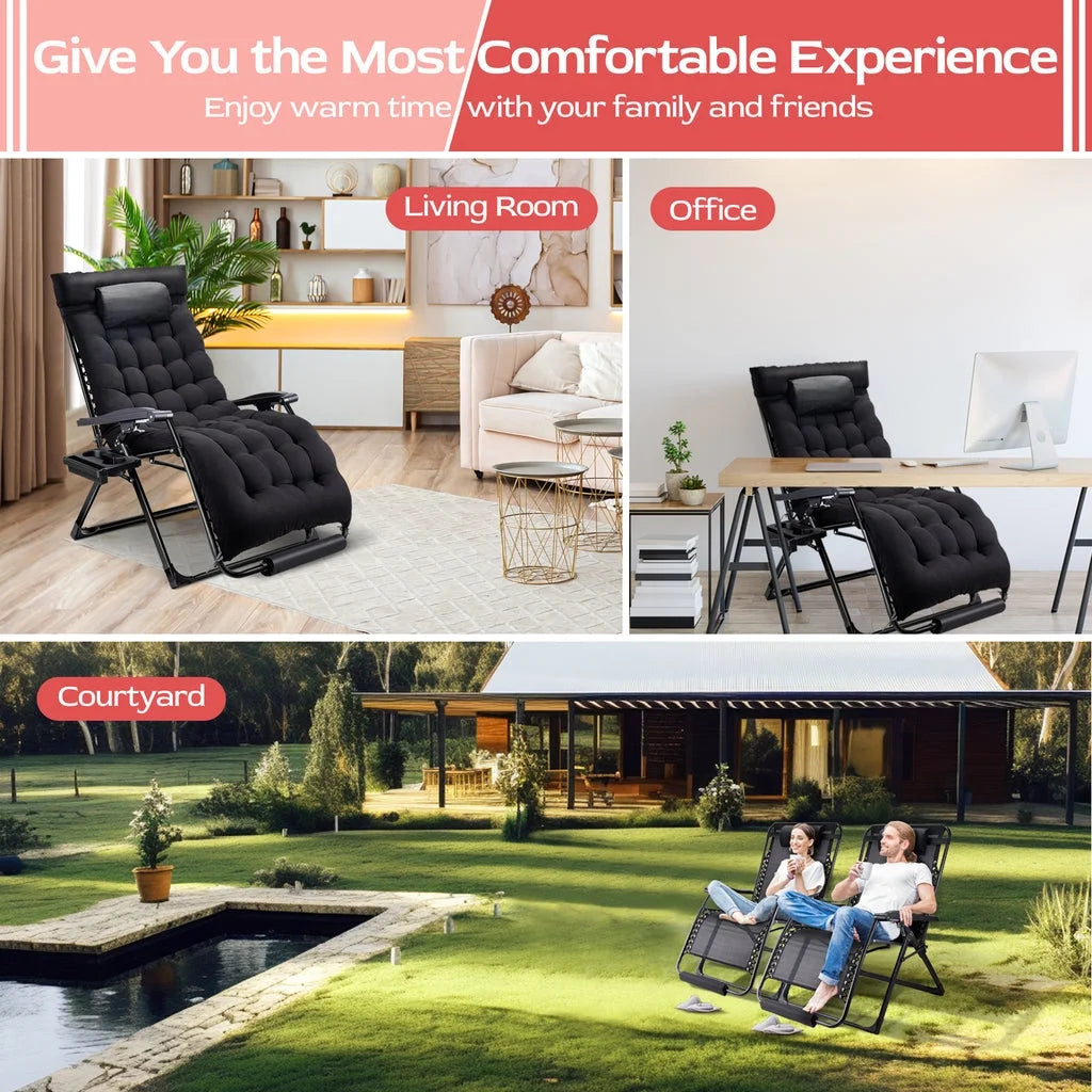 VECUKTY XXL Oversize Zero Gravity Chair - 500lb Capacity, 33-Inch Wide Padded Seat, Folding Travel Recliner for Outdoor / Indoor Use - Patio, Lawn, Black, Portable and Heavy Duty