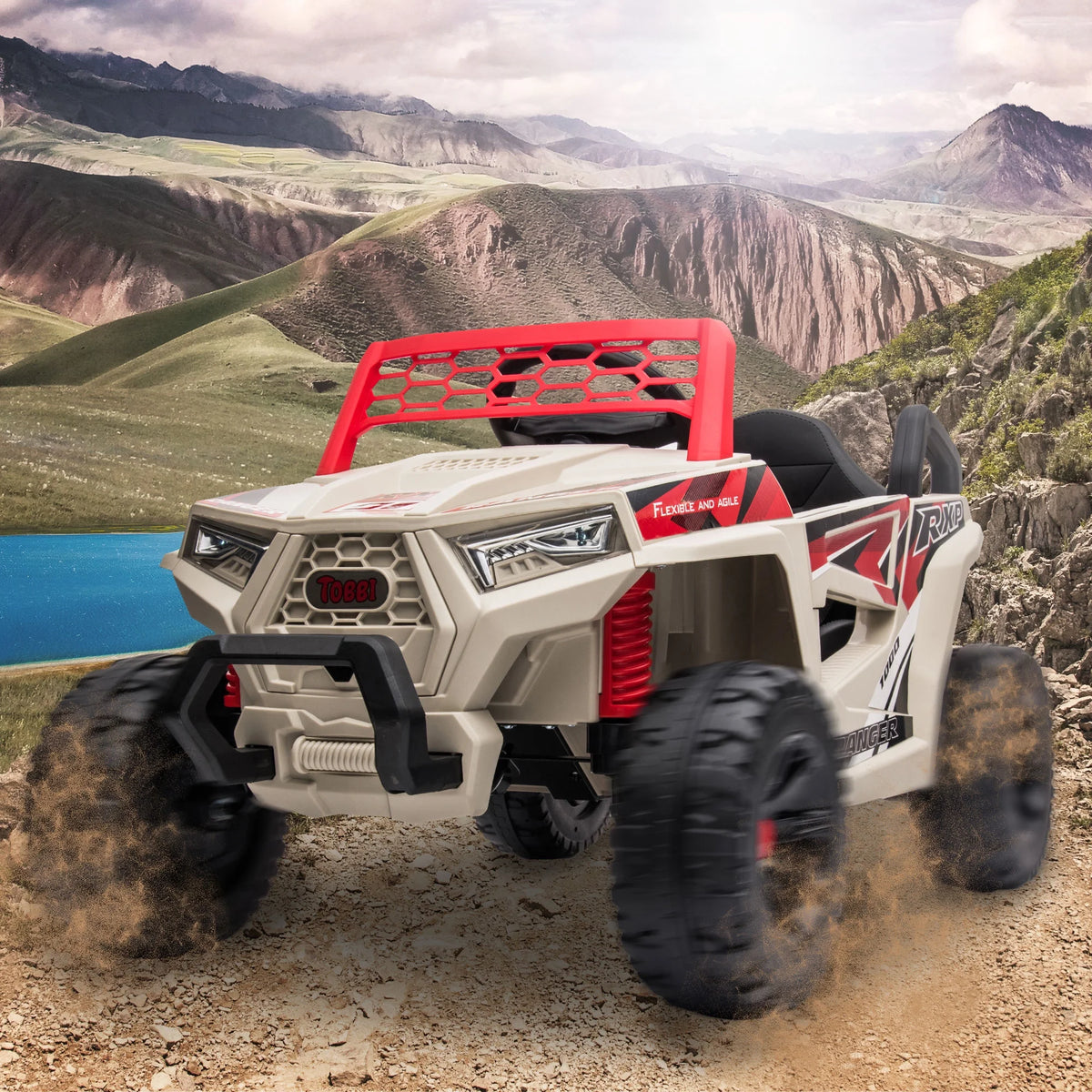 TOBBI 12V Kids Electric off-Road UTV Truck Car Battery Powered Ride on Toys for Girls with LED Headlights, Music, Horn