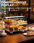 Commercial Food Warmer Display, 2-Tier Electric Countertop Food Warmer with LED Lighting Adjustable Glass Door, Pastry Display Case for Buffet Restaurant Black