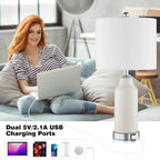 Cinkeda Table Lamp Set of 2 for Living Room Bedroom with USB Ports AC Outlet 3 Way Dimmable Touch Nightlight Farmhouse White Floral Nightstand Bedside Lamps