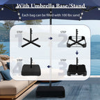 Summit Living 15 FT Double-Sided Solar Patio Umbrella with Base Large Outdoor Umbrella with LED Solar Lights - Haze Blue
