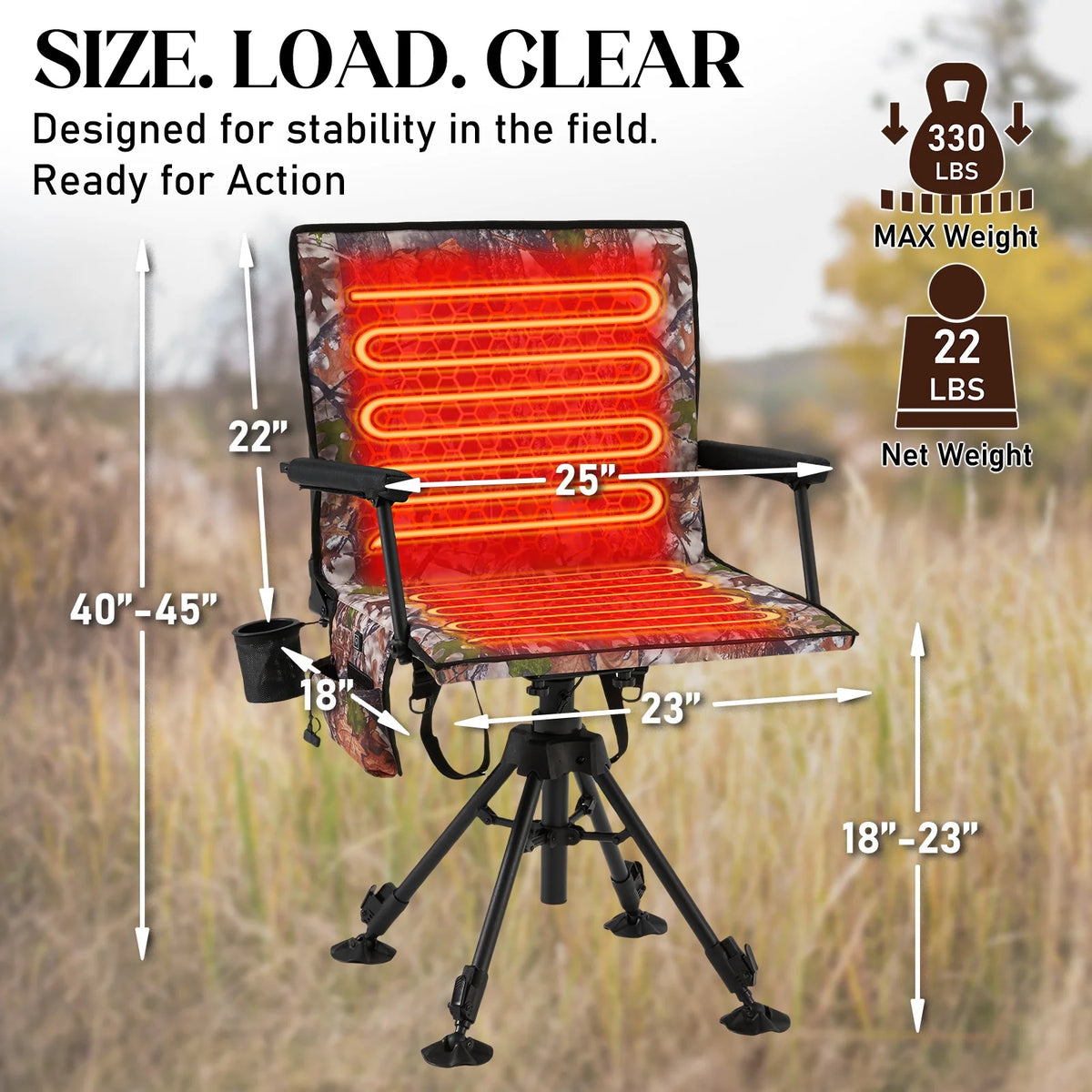 Danrelax 360�� Silent Camo Hunting Blind Chair, Armrests, Side Pouch, Telescopic Legs