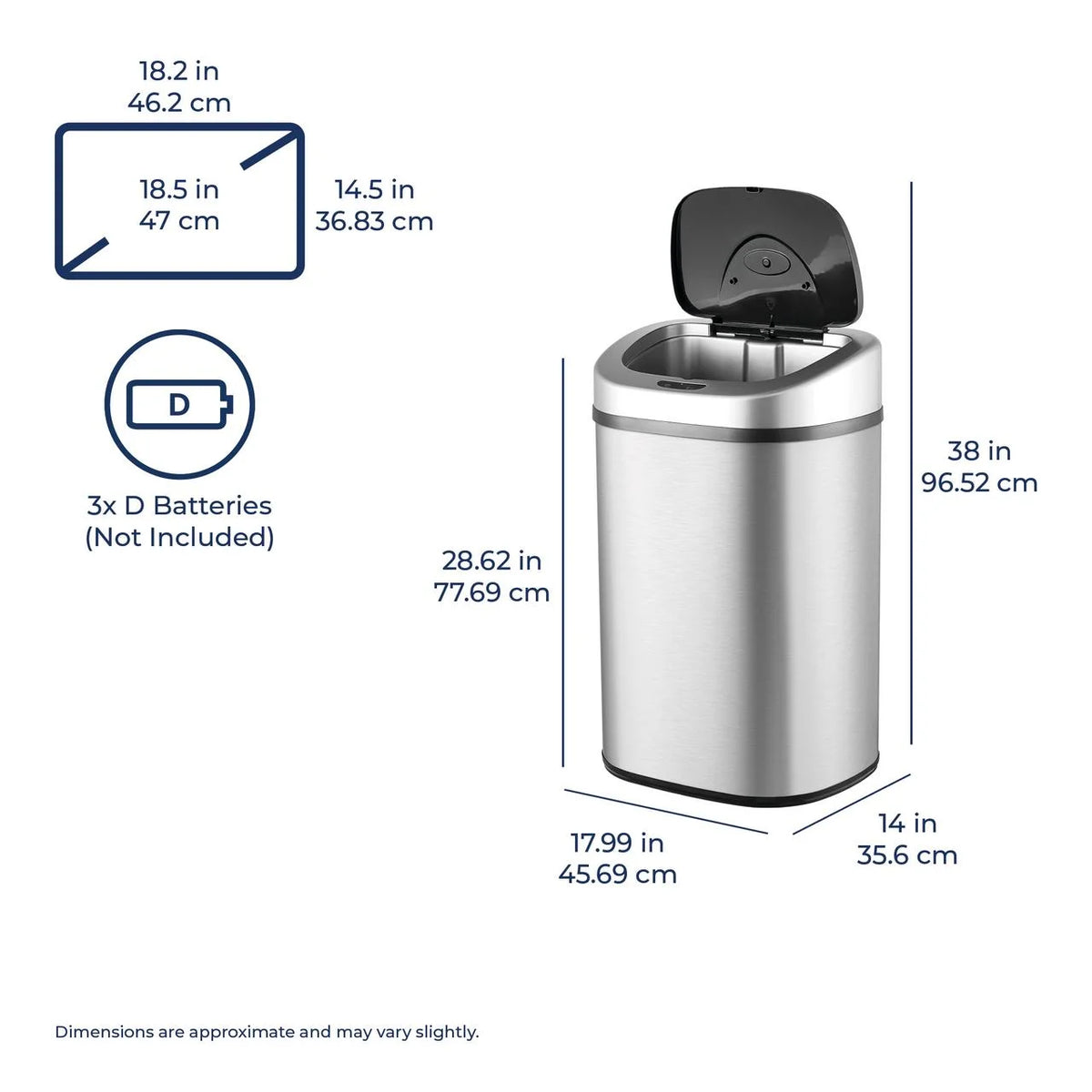 Nine Stars Automatic Trash Can, 21 Gallon Stainless Steel, Motion Sensor Hands Free Soft Close Lid Garbage Bin, Silver
