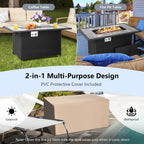 Costway 52'' Propane Fire Pit Table Marble Tabletop Rattan Wicker w/ Rain Cover Lava Rock