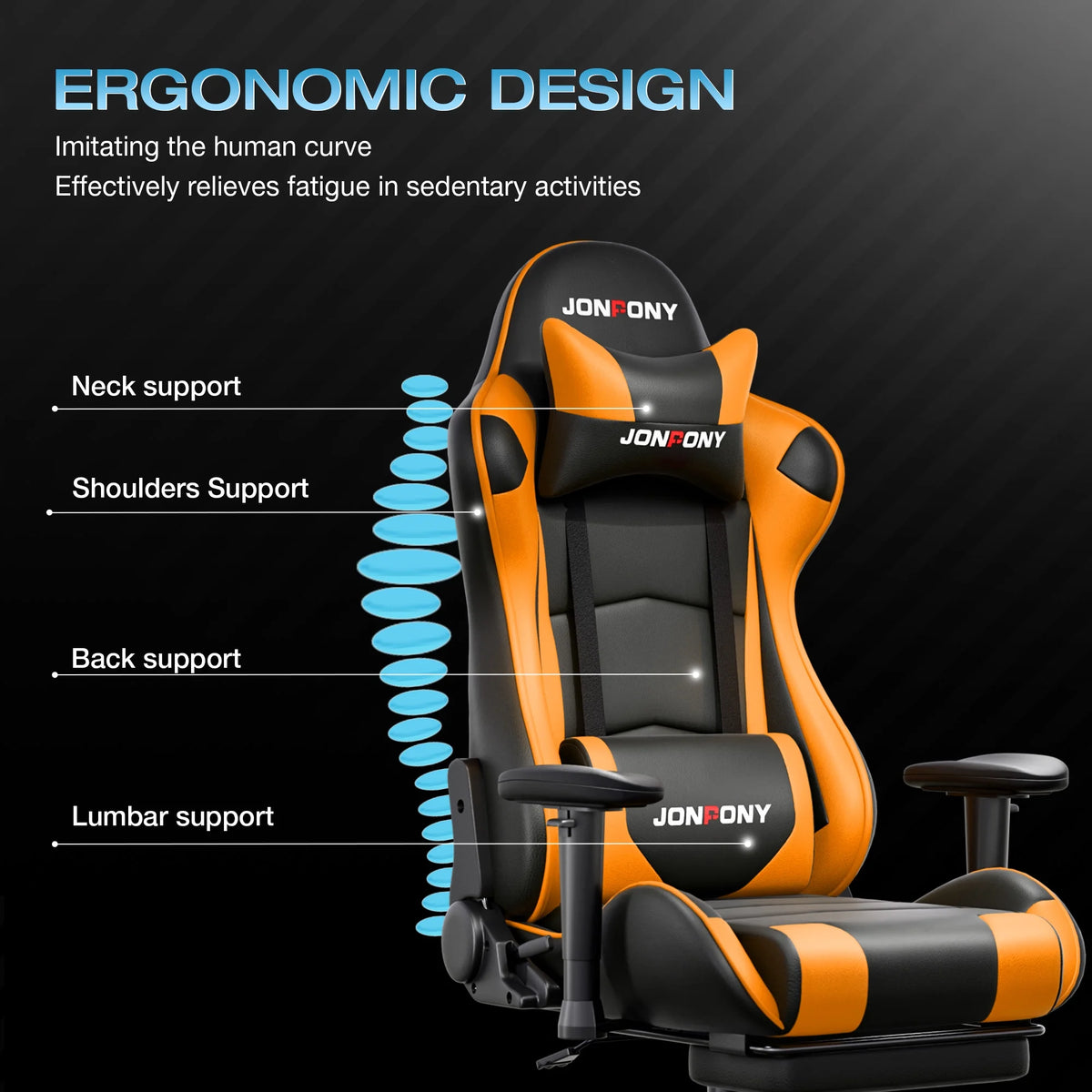JONPONY Big and Tall 500LBS Gaming Chair, Ergonomic Design, Gamer Chair PU Leather with Footrest and Lumbar Support, High Back Office Chair Support 8 Hours Long Sitting,Red Computer Chair,Red