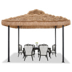 Ainfox 10x10 Thatched Tiki Pavilion Gazebo, Patio Gazebo with Straw Thatch Roofing, Hawaiian Style Steel Frame
