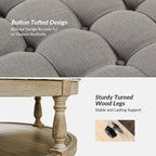 36'' Wide Blue Round Large Ottoman Tufted Coffee Table with Storage Wood Legs Home Living Room