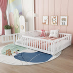Bellemave Full Size Floor Bed with Door and Fence Floor Bed with Bed Slats Sturdy Wood Floor Bed Montessori Bed Frame (Full, Pink)