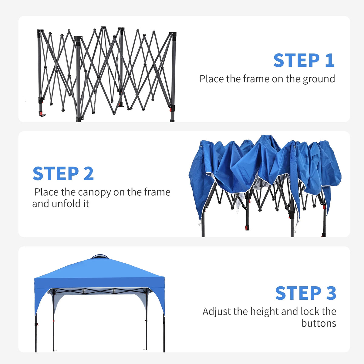 Ainfox 8'x8' Pop Up Canopy Tent, Easy-Setup Gazebo, Outdoor Canopy with 3 Adjustable Heights for Events, Parties, Camping, Blue