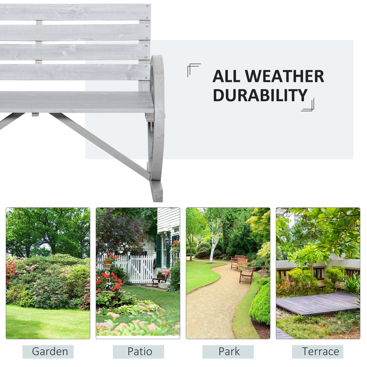 Outsunny Wooden Wagon Wheel Bench Rustic Outdoor Patio Furniture, 2-Person Seat Bench with Backrest Carbonized