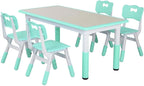 LAZY BUDDY Kids Table and 4 Chairs Set, Height Adjustable Toddler Desk with Graffiti Desktop, Kids Activity Table Set for Daycare, Home