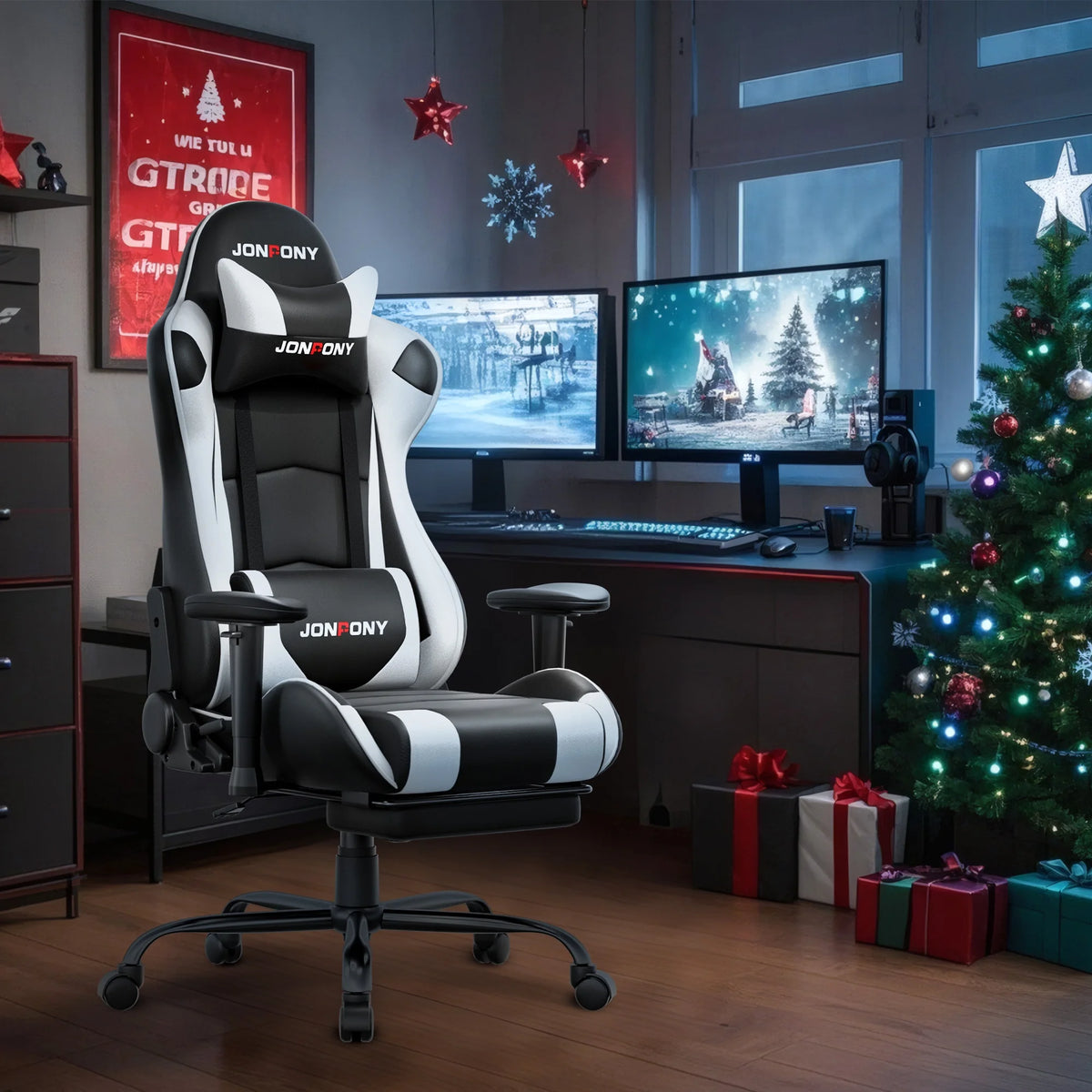 JONPONY Big and Tall 500LBS Gaming Chair, Ergonomic Design, Gamer Chair PU Leather with Footrest and Lumbar Support, High Back Office Chair Support 8 Hours Long Sitting,Red Computer Chair,Red