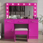 Ktaxon Large Makeup Vanity, Vanity Table Set w/ Visible Glass Top w/ Charging Station, White
