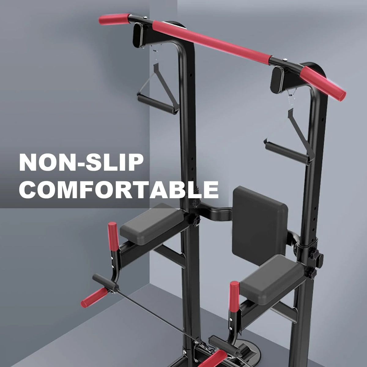 PROHIKER Power Tower Dip Station, Pull Up Bar Stand Power Rack with Backrest and Resistance Band, Height Adjustable Strength Training Equipment for Fitness Home Workout, Black