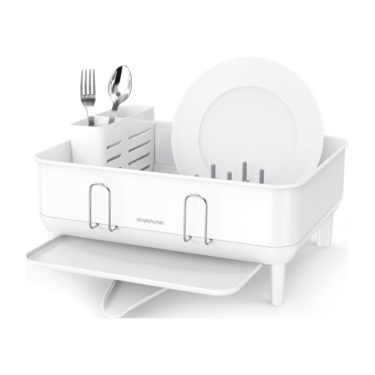 simplehuman Kitchen Dish Drying Rack, Fingerprint-Proof Stainless Steel Frame, Grey Plastic