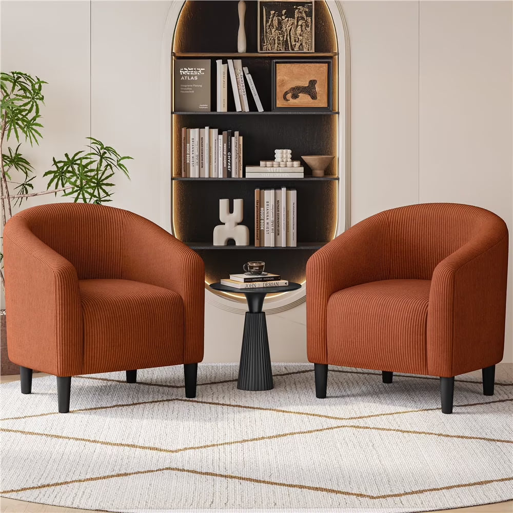 Yaheetech Upholstered Club Chair Accent Barrel Chair, Ivory