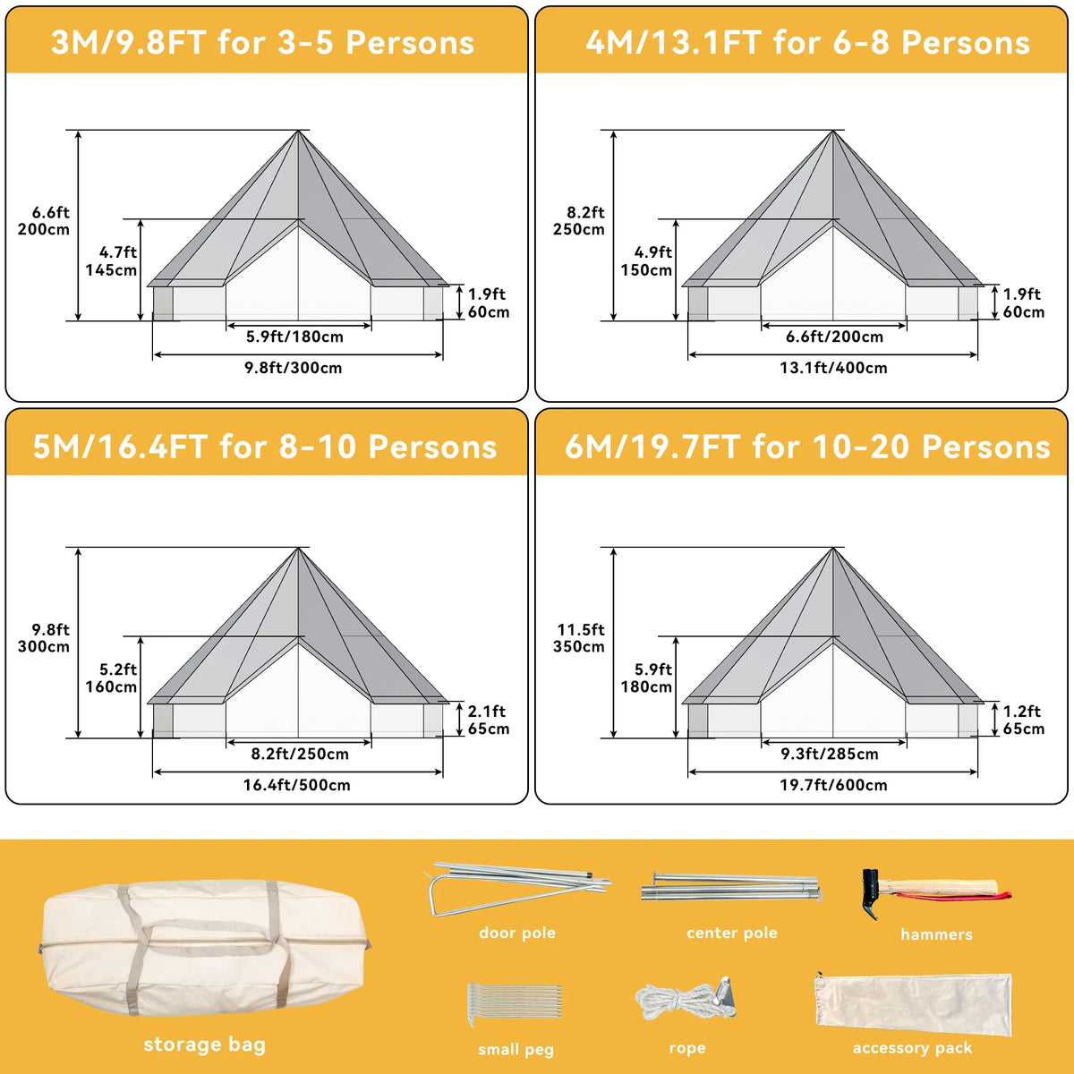 Dextrus Camping Tent with Stove Jacks & Windows for Outdoor Family Party, Camping, Picnic, Barbecue