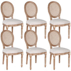 French Dining Chairs Set of 2 Beige Natural Fabric Round Back with Solid Wood Legs and Frame for Bedroom Dining Room Kitchen