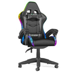 Bigzzia Gaming Chair with LED Lights Ergonomic Office Chair for Adults and Kids - Adjustable Height, 360�� Swivel, Headrest Support, Mesh PU Leather, Black & Green