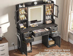 EnHomee Farmhouse Vanity Desk with Mirror and Lights White Vanity with Lighted Mirror Makeup Vanity Set with RGB Cabinets and Storage Drawers