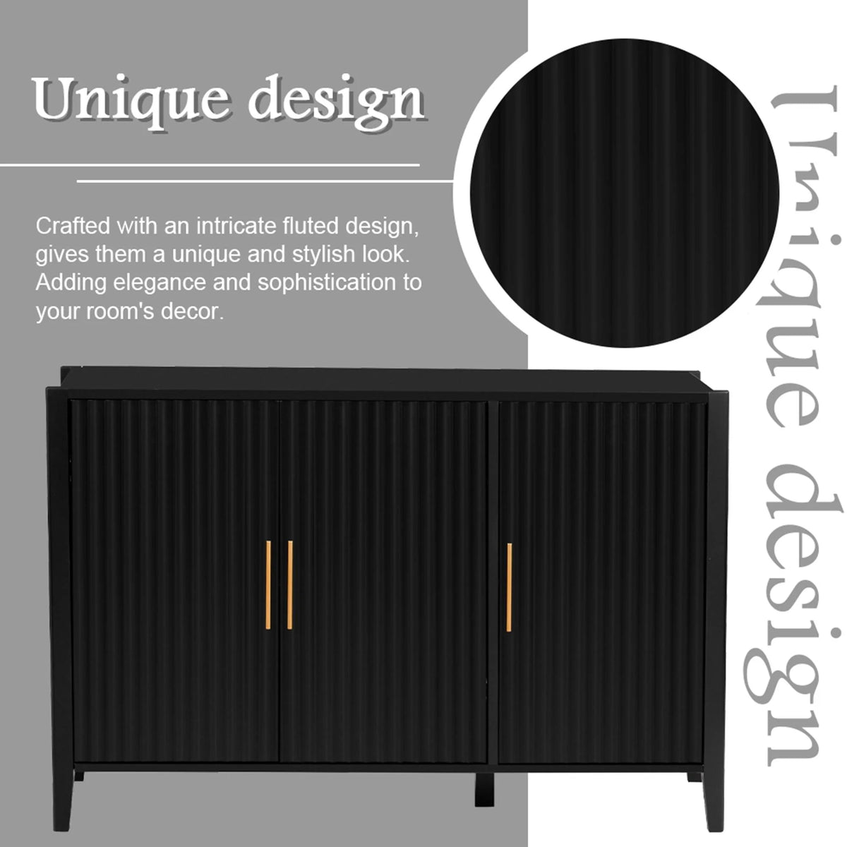 Black Accent Cabinet, Atumon Storage Cabinet Furniture, Modern Buffet Sideboard, Wooden Accent Cabinet with 3 Doors, Accent Storage Cabinet for Entryway Hallway Living Room, 48"L x 17.7"W x 31.9"H