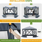 Pop Up Gazebo,Portable Outdoor Camping Canopy Screen Tent With Waterproof 6 Sidewalls&Mosquito Netting,Easy Up Windproof & Waterproof Party Tent For Lawn Garden Backyard,Grey/Brown