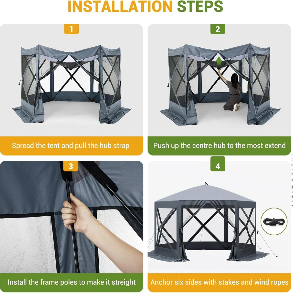 Pop Up Gazebo,Portable Outdoor Camping Canopy Screen Tent With Waterproof 6 Sidewalls&Mosquito Netting,Easy Up Windproof & Waterproof Party Tent For Lawn Garden Backyard,Grey/Brown