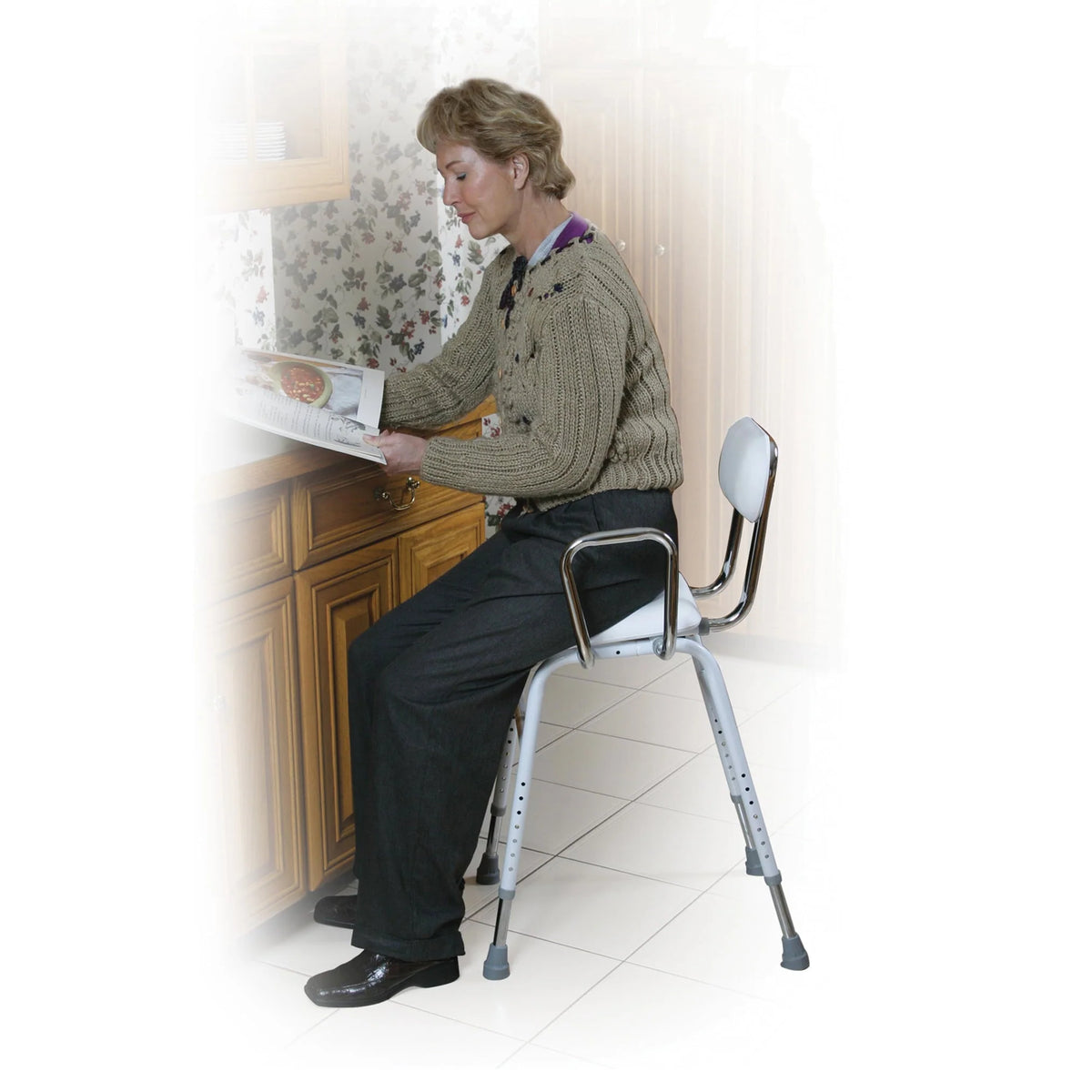 Drive Medical All-Purpose Kitchen Stool w/ Adjustable Arms and Padded Seat