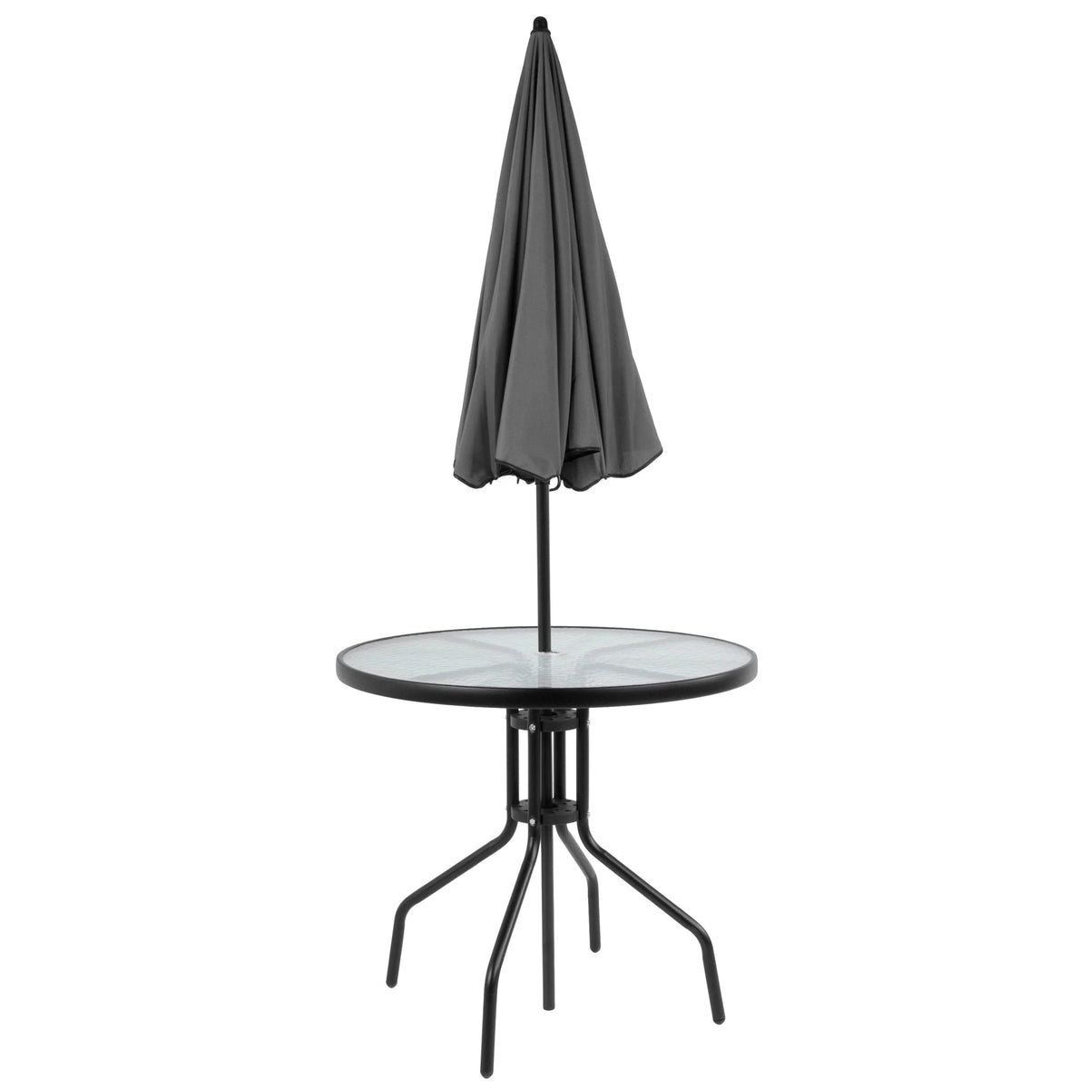 Flash Furniture Nantucket 6 Piece Black Patio Garden Set with Umbrella Table and Set of 4 Folding Chairs