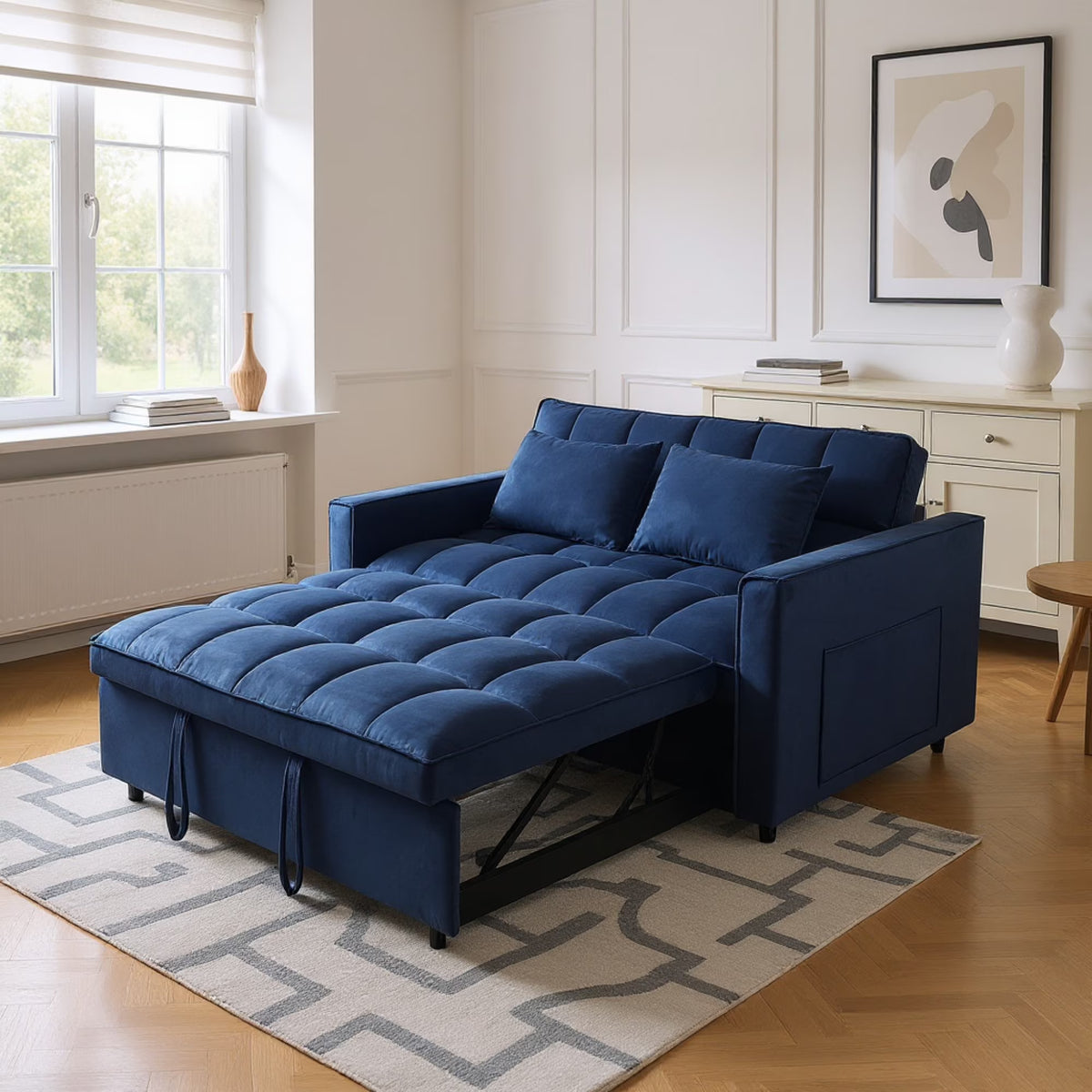 Gewnee 55'' Modern Convertible Velvet Sofa Bed with Pull-Out Twin Bed, Adjustable Backrest for Living Room, Office (Dark Gray)