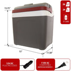 Koolatron 12V Electric Cooler 24L (26 qt), Self-Locking Handle, Gray/Red
