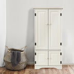 Costway Accent Storage Cabinet Adjustable Shelves Antique 2 Door Floor Cabinet Cream White