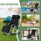 NAIZEA 2 Pack Zero Gravity Chair, Foldable Portable Lawn Recliner with Cushion, Headrest, Cup Holder, Black