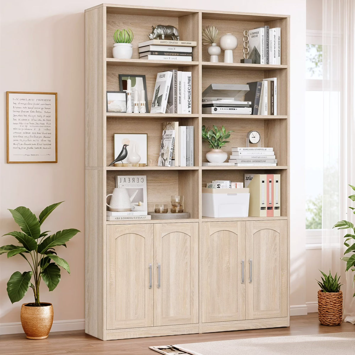Homfa 73�� Tall Bookcases with Doors, 8 Cubes 6-Tier Double Row Bookshelf, White Bookcase for Living Room Home Office