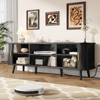 Laintene 59" TV Stand, Fluted TV Stand for TVs up to 65", Entertainment Center with Storage and Sliding Doors, Modern Media Console with Power Outlet for Living Room, Walnut
