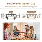 Prehome 6-piece Retro Farmhouse Dining Set, Wood Rectangular Table and 4 Upholstered Rattan Chairs, Bench, Dining Table Set for 5-7, Dining Table Set for Kitchen Dining Room Dorm Apartment, Wood Wash