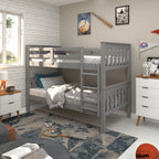 Solid Wood Sturdy Twin Over Twin Bunkbed with Ladder and Safety Rail Grey