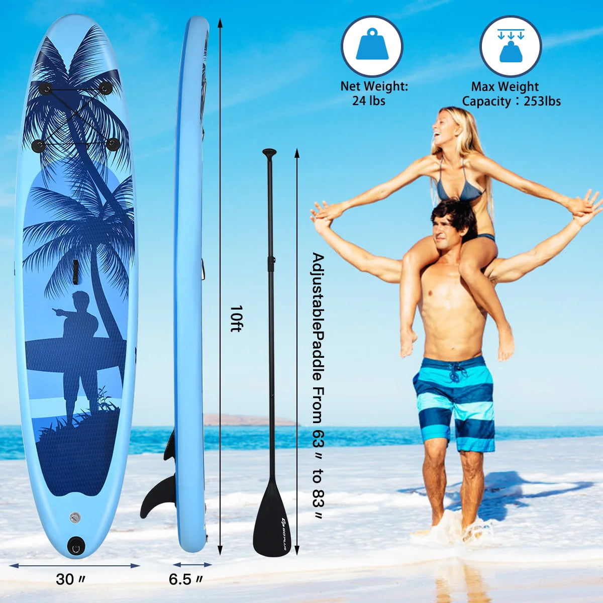 Goplus 10' Inflatable Stand Up Paddle Board 6.5” Thick SUP with Premium Accessorie