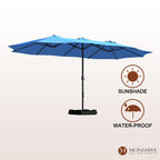 Mondawe 15ft Patio Umbrella Rectangular Outdoor Market Umbrella with Base and LED Lights Beige