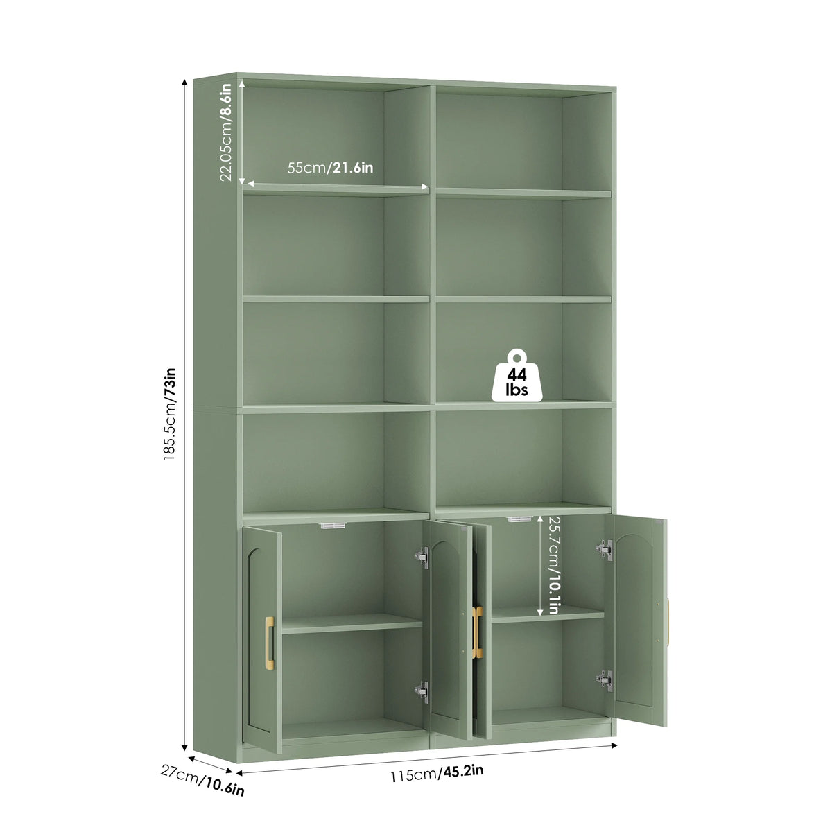 Homfa 73�� Tall Bookcases with Doors, 8 Cubes 6-Tier Double Row Bookshelf, White Bookcase for Living Room Home Office