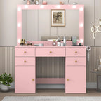 White Vanity Desk with Large Lighted Mirror & Power Outlet, Makeup Vanity Table with Glass Top & Drawers, Sliding Storage, 44.1" Large Makeup Vanity Table for Women Girls, White