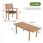 7 Piece Patio Dining Set, Outdoor Acacia Wood Furniture Set, Extendable Rectangular Table and 6 Stackable chairs w/Removeable Fabric Cushion, FSC Certified, for Deck Garden Backyard