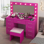 Ktaxon Large Makeup Vanity, Vanity Table Set w/ Visible Glass Top w/ Charging Station, White