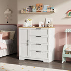 Ataucjin Wood Armoire Wardrobe Closet with 4 Drawers and Door, 43.3" H Bedroom Wardrobe Cabinet with Hanging Rod, Clothing Storage Cabinets, 4 Drawers Dresser with Storage Closet