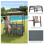Spaco 3-Piece Patio Bar Set with A Heat-Resistant Tempered Glass Top, Grill Gazebo & 2 Bar Stools with Tempered Glass Bar Table, Bar Set for Outdoor, Brown