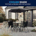 Flash Furniture Nantucket 6 Piece Black Patio Garden Set with Umbrella Table and Set of 4 Folding Chairs