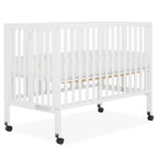 Dream On Me Quinn Full-Size Folding Crib. Removable Wheels. Modern Nursey. Adjustable Mattress Support. Patent Folding System in White