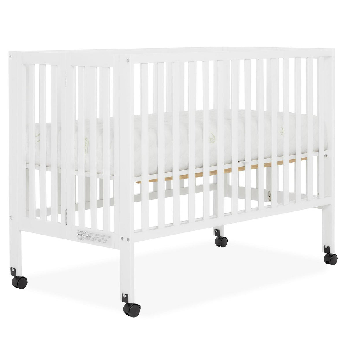 Dream On Me Quinn Full-Size Folding Crib. Removable Wheels. Modern Nursey. Adjustable Mattress Support. Patent Folding System in White