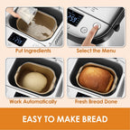 Kitchen in the box 15-in-1 Bread Machine, 2LB Stainless Steel Automatic Bread Maker with Recipes-Silver