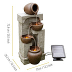 Teamson Home 28.5" Solar Powered 4-Tier Cascading Bowls & Stacked Stones Garden Water Fountain with LED Lights, Brown